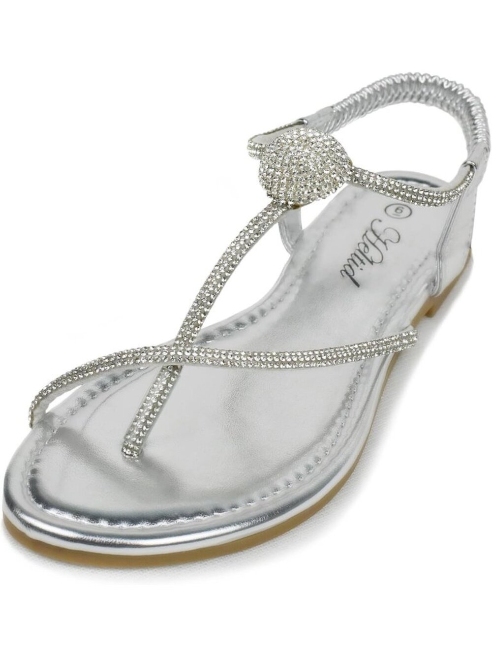 Women's Silver Comfortable Sparkly Rhinestone Strappy Boho Bling Flats Sandals